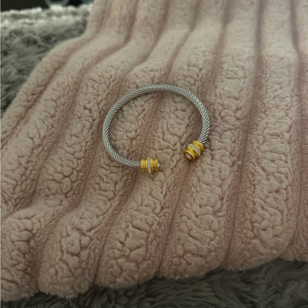 Twisted Adjustable Cable Open Cuff Bracelet Silver and Gold